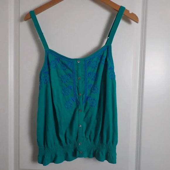 American Eagle Y2K Spaghetti Strap Top with Elastic Ruffles and Buttons size L - Picture 1 of 11